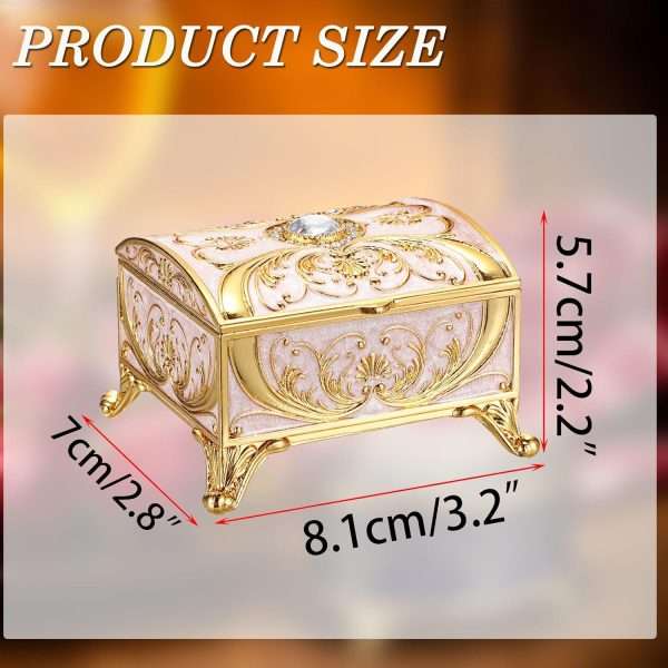 Small Jewelry Box Treasure Box Vinatge Enamel Trinket Organzier Hand Painted Jewelry Chest Case Golded Metal Jewelry Keepsake Box for Earrings Rings Gift for Christmas Wedding,Beige - 2