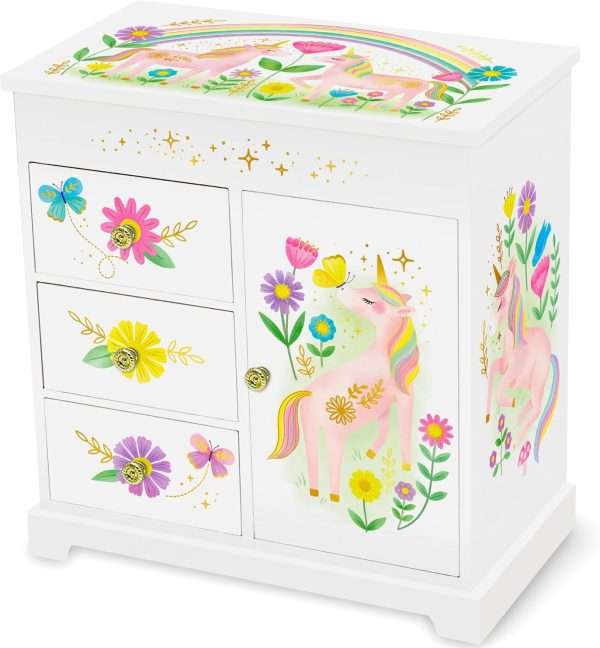 Unicorn Musical Jewelry Box for Girls - Unicorn Toys for Girls Age 4-6 - Kids Jewelry Box with Drawers - 9 x 5 x 9.3 in - 1