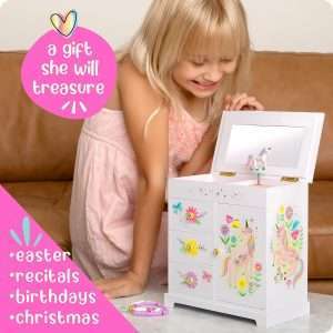 Unicorn Musical Jewelry Box for Girls - Unicorn Toys for Girls Age 4-6 - Kids Jewelry Box with Drawers - 9 x 5 x 9.3 in - 2