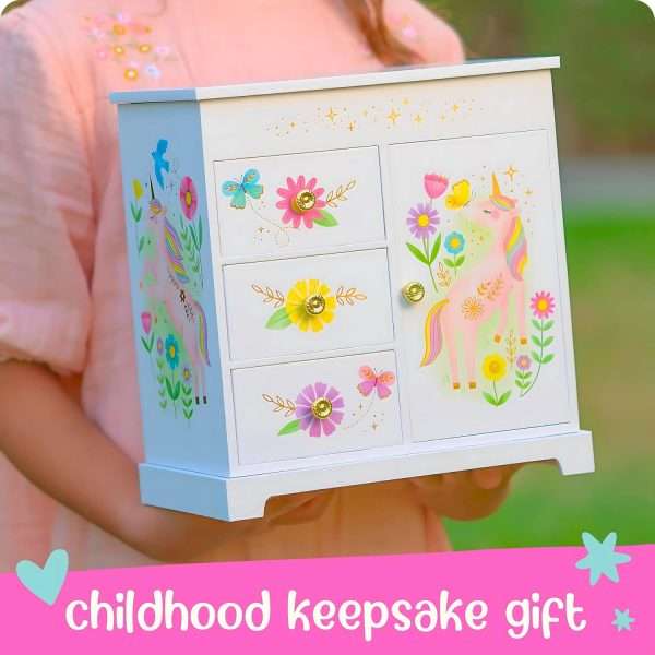 Unicorn Musical Jewelry Box for Girls - Unicorn Toys for Girls Age 4-6 - Kids Jewelry Box with Drawers - 9 x 5 x 9.3 in - 6