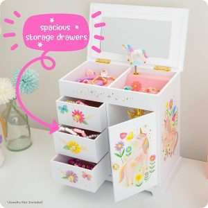 Unicorn Musical Jewelry Box for Girls - Unicorn Toys for Girls Age 4-6 - Kids Jewelry Box with Drawers - 9 x 5 x 9.3 in - 7