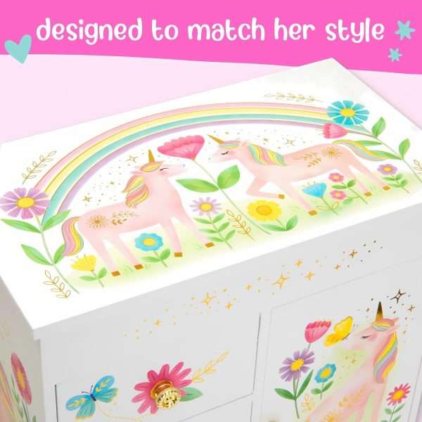 Unicorn Musical Jewelry Box for Girls - Unicorn Toys for Girls Age 4-6 - Kids Jewelry Box with Drawers - 9 x 5 x 9.3 in - 8