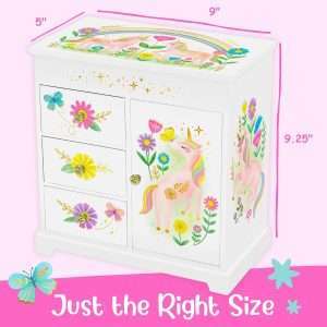 Unicorn Musical Jewelry Box for Girls - Unicorn Toys for Girls Age 4-6 - Kids Jewelry Box with Drawers - 9 x 5 x 9.3 in - 9
