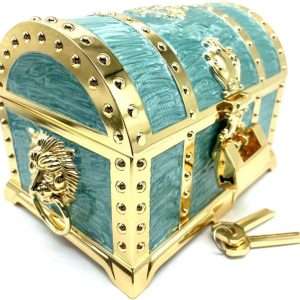 Vintage Metal Jewelry Chest Treasure Trinket Box, Gem Storage Tray Ring Earrings Necklace Keepsake Gift Holder Case Bag for Girls Ladies Women - 1