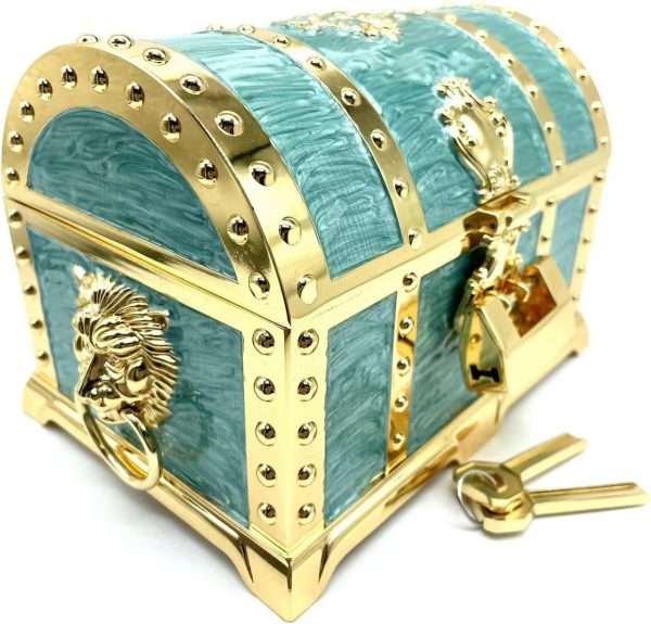 Vintage Metal Jewelry Chest Treasure Trinket Box, Gem Storage Tray Ring Earrings Necklace Keepsake Gift Holder Case Bag for Girls Ladies Women - 1