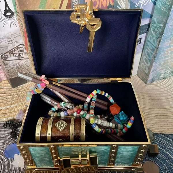 Vintage Metal Jewelry Chest Treasure Trinket Box, Gem Storage Tray Ring Earrings Necklace Keepsake Gift Holder Case Bag for Girls Ladies Women - 2
