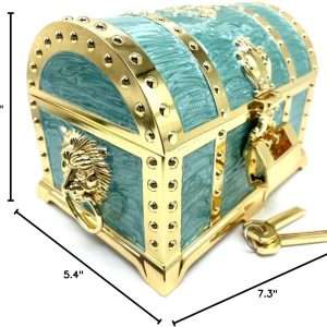 Vintage Metal Jewelry Chest Treasure Trinket Box, Gem Storage Tray Ring Earrings Necklace Keepsake Gift Holder Case Bag for Girls Ladies Women - 7