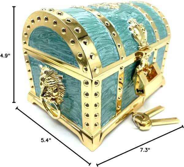 Vintage Metal Jewelry Chest Treasure Trinket Box, Gem Storage Tray Ring Earrings Necklace Keepsake Gift Holder Case Bag for Girls Ladies Women - 7