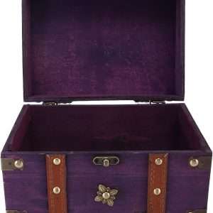Vintage Treasure Chest Box, Wooden Jewelry Storage Box with Leather & Metal Accents, Decorative Retro Trunk for Home Bedroom Gifts - 1