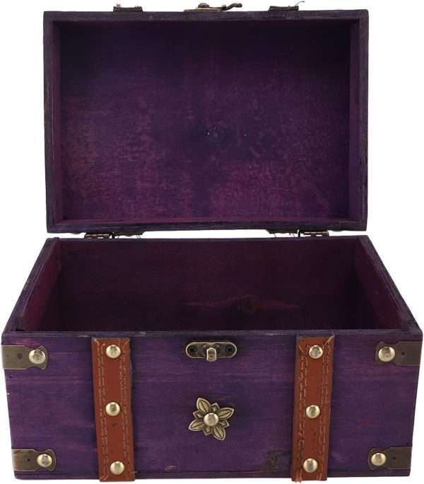Vintage Treasure Chest Box, Wooden Jewelry Storage Box with Leather & Metal Accents, Decorative Retro Trunk for Home Bedroom Gifts - 1