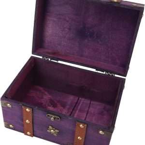 Vintage Treasure Chest Box, Wooden Jewelry Storage Box with Leather & Metal Accents, Decorative Retro Trunk for Home Bedroom Gifts - 2