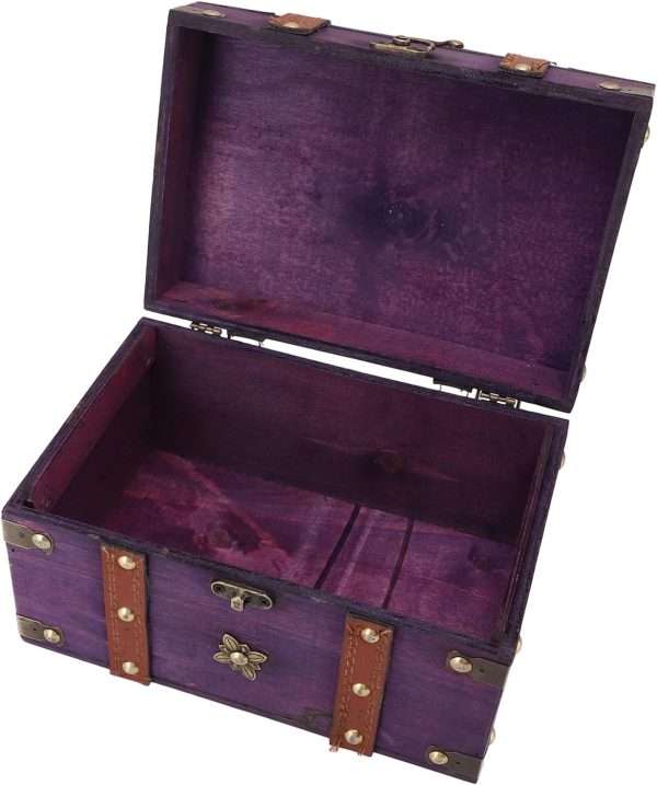 Vintage Treasure Chest Box, Wooden Jewelry Storage Box with Leather & Metal Accents, Decorative Retro Trunk for Home Bedroom Gifts - 2