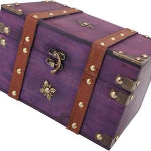 Vintage Treasure Chest Box, Wooden Jewelry Storage Box with Leather & Metal Accents, Decorative Retro Trunk for Home Bedroom Gifts - 3