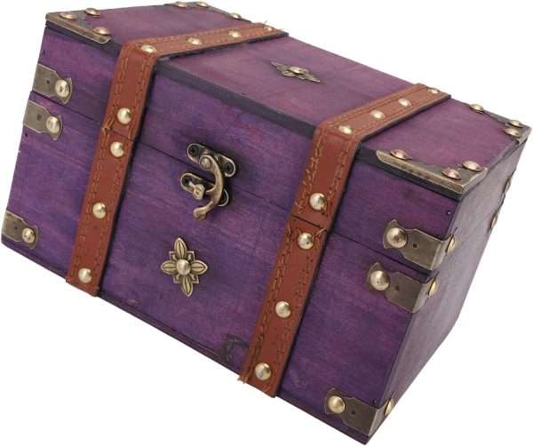 Vintage Treasure Chest Box, Wooden Jewelry Storage Box with Leather & Metal Accents, Decorative Retro Trunk for Home Bedroom Gifts - 3
