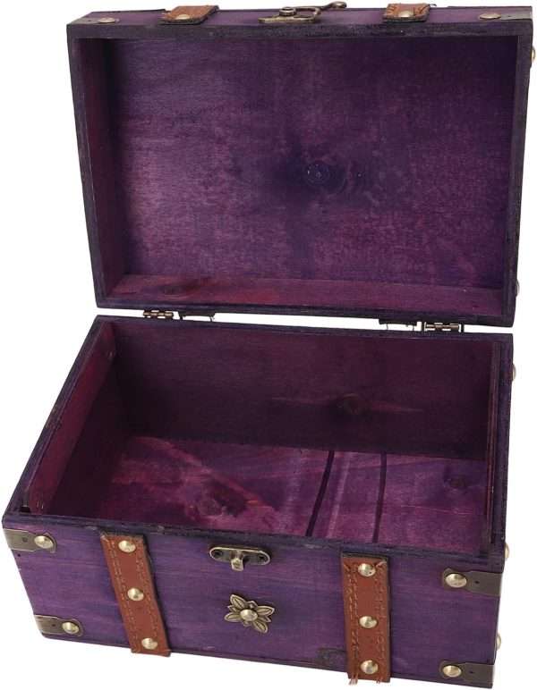 Vintage Treasure Chest Box, Wooden Jewelry Storage Box with Leather & Metal Accents, Decorative Retro Trunk for Home Bedroom Gifts - 4