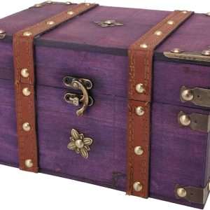Vintage Treasure Chest Box, Wooden Jewelry Storage Box with Leather & Metal Accents, Decorative Retro Trunk for Home Bedroom Gifts - 5