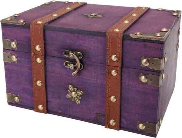 Vintage Treasure Chest Box, Wooden Jewelry Storage Box with Leather & Metal Accents, Decorative Retro Trunk for Home Bedroom Gifts - 5