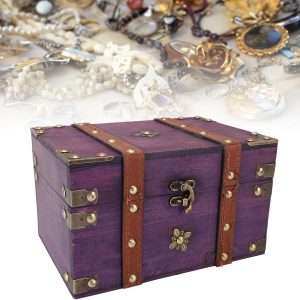 Vintage Treasure Chest Box, Wooden Jewelry Storage Box with Leather & Metal Accents, Decorative Retro Trunk for Home Bedroom Gifts - 6