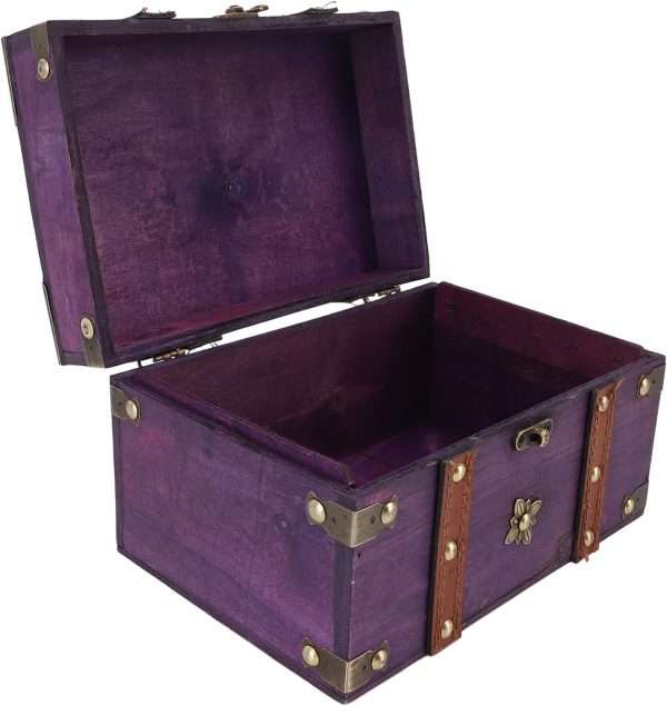Vintage Treasure Chest Box, Wooden Jewelry Storage Box with Leather & Metal Accents, Decorative Retro Trunk for Home Bedroom Gifts - 7