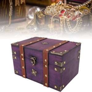 Vintage Treasure Chest Box, Wooden Jewelry Storage Box with Leather & Metal Accents, Decorative Retro Trunk for Home Bedroom Gifts - 8