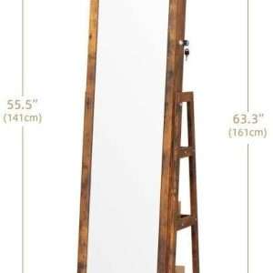 360 Swivel Full Length Mirror Jewelry Cabinet - Standing Armoire With Built-In Mirror & 3 Lockable Drawers - Perfect for Her - 6