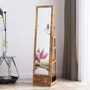 360 Swivel Full Length Mirror Jewelry Cabinet - Standing Armoire With Built-In Mirror & 3 Lockable Drawers - Perfect for Her - 8