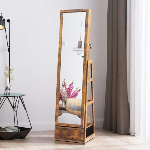 360 Swivel Full Length Mirror Jewelry Cabinet - Standing Armoire With Built-In Mirror & 3 Lockable Drawers - Perfect for Her - 8