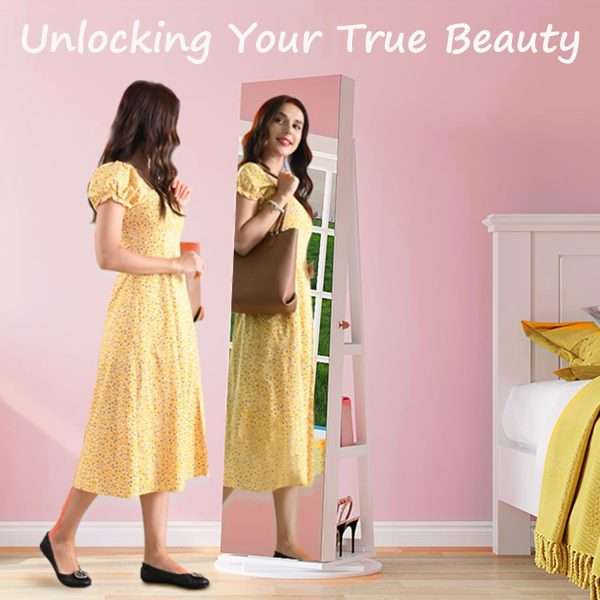 Full Length Mirror with Storage, 61 Mirror Jewelry Cabinet Standing, Rotating Jewelry Mirror Organizer Full Length, Lockable Jewelry Armoires with Velvet Lining for Women Gift - 2