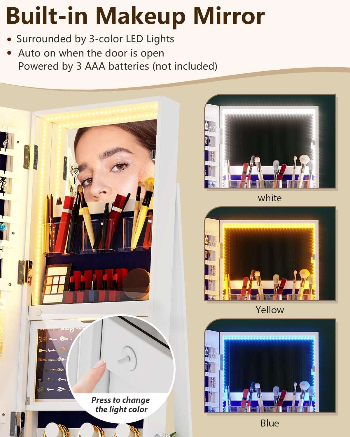 Full Length Mirror with Storage, 61 Mirror Jewelry Cabinet Standing, Rotating Jewelry Mirror Organizer Full Length, Lockable Jewelry Armoires with Velvet Lining for Women Gift - 3