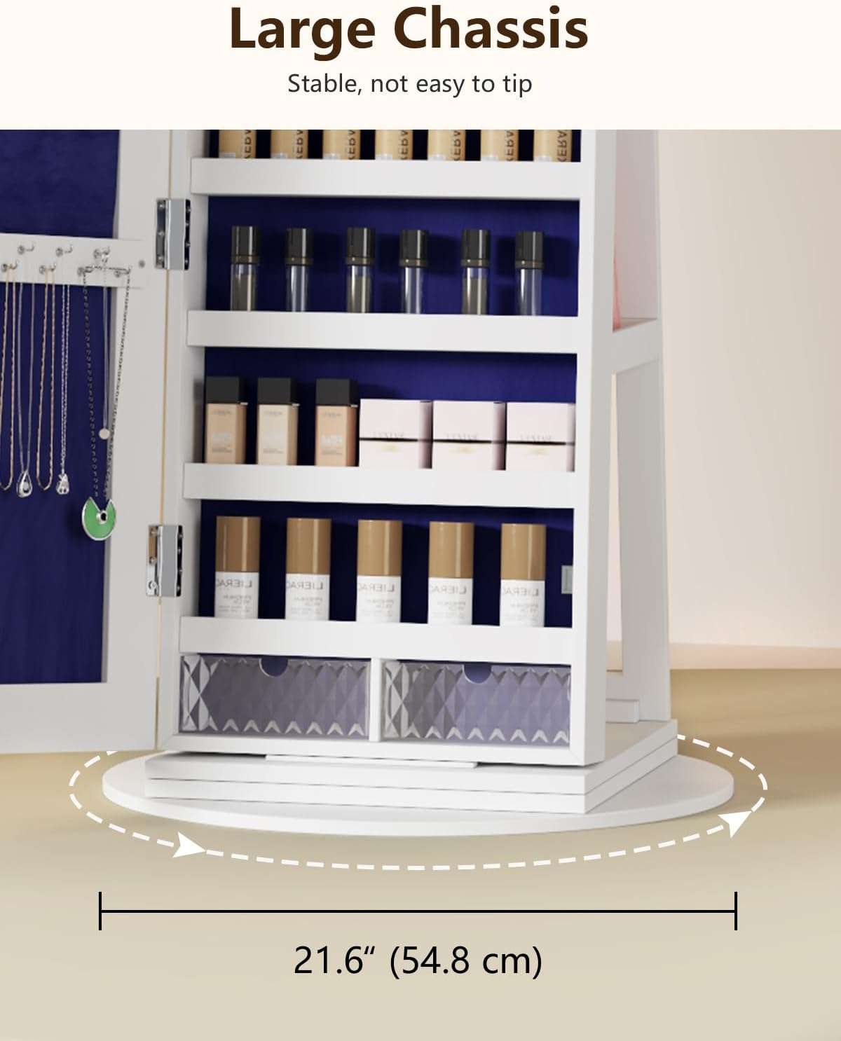 Full Length Mirror with Storage, 61 Mirror Jewelry Cabinet Standing, Rotating Jewelry Mirror Organizer Full Length, Lockable Jewelry Armoires with Velvet Lining for Women Gift - 5