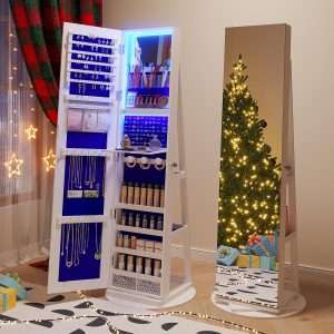 Full Length Mirror with Storage, 61 Mirror Jewelry Cabinet Standing, Rotating Jewelry Mirror Organizer Full Length, Lockable Jewelry Armoires with Velvet Lining for Women Gift - 6