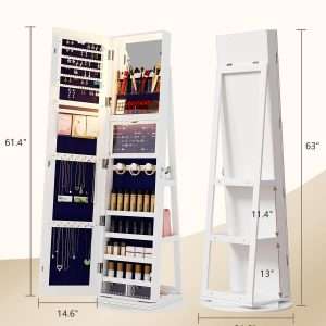Full Length Mirror with Storage, 61 Mirror Jewelry Cabinet Standing, Rotating Jewelry Mirror Organizer Full Length, Lockable Jewelry Armoires with Velvet Lining for Women Gift - 8