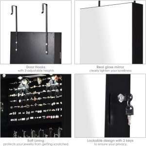 Giantex Wall Door Mounted Jewelry Armoire Cabinet with 47.5 H Full Length Mirror, 2 LEDs Lockable Jewelry Organizer Box with Bracelet Rod, 2 Drawers, Large Storage Capacity - 5