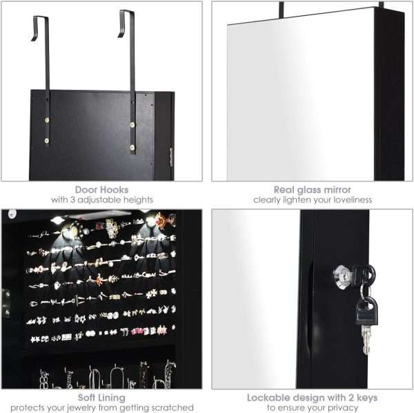 Giantex Wall Door Mounted Jewelry Armoire Cabinet with 47.5 H Full Length Mirror, 2 LEDs Lockable Jewelry Organizer Box with Bracelet Rod, 2 Drawers, Large Storage Capacity - 5
