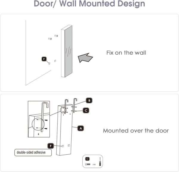 Giantex Wall Door Mounted Jewelry Armoire Cabinet with 47.5 H Full Length Mirror, 2 LEDs Lockable Jewelry Organizer Box with Bracelet Rod, 2 Drawers, Large Storage Capacity - 8