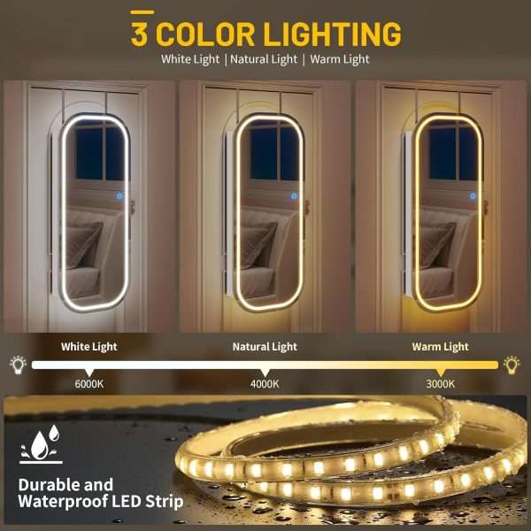 LVSOMT LED Mirror Jewelry Cabinet, Wall Mount-Over the Door Jewelry Armoire Organizer, Rounded Mirror with Storage, Foldable Shelf, Lockable Jewelry Cabinet, 16 Wide, Interior Mirror, White - 3