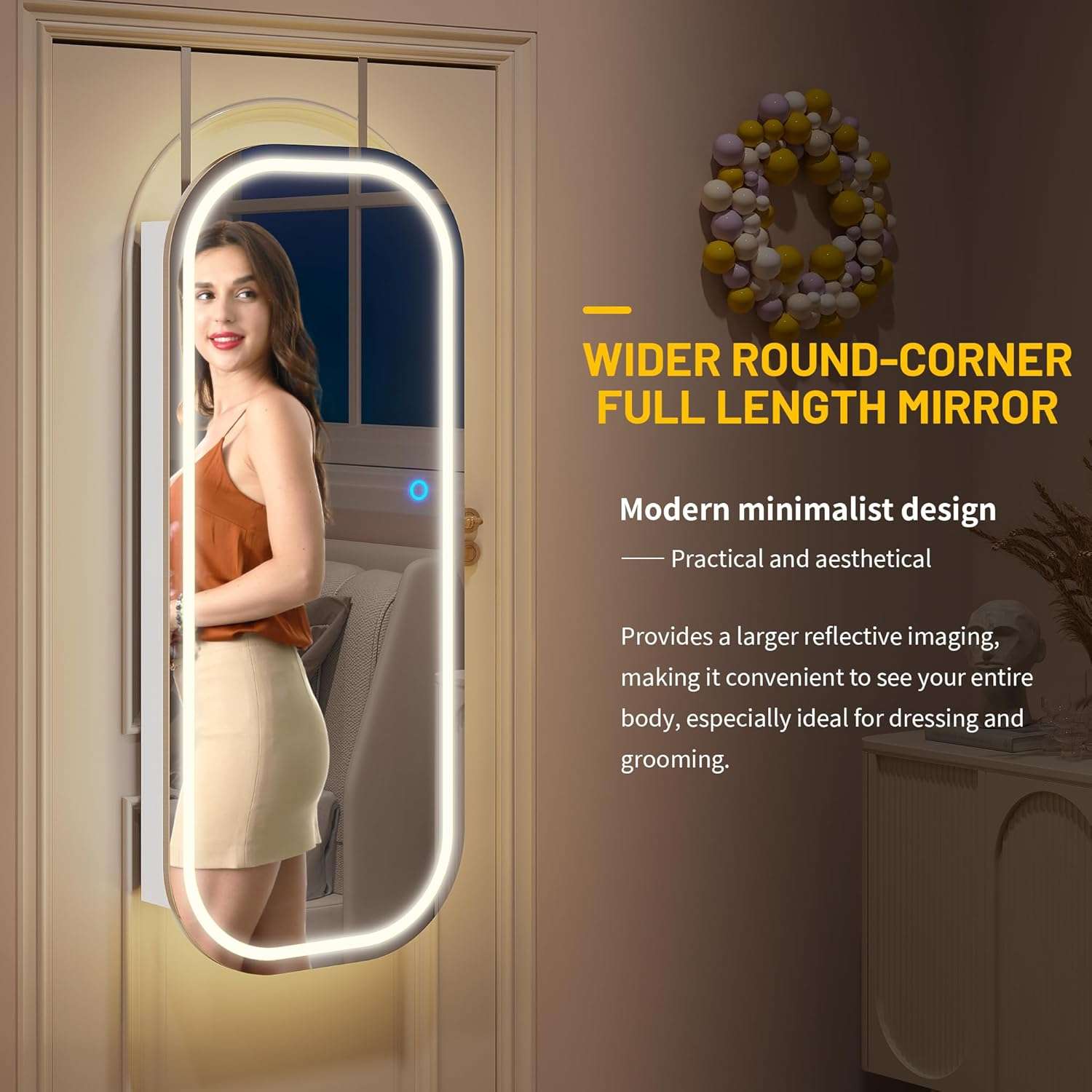 LVSOMT LED Mirror Jewelry Cabinet, Wall Mount-Over the Door Jewelry Armoire Organizer, Rounded Mirror with Storage, Foldable Shelf, Lockable Jewelry Cabinet, 16 Wide, Interior Mirror, White - 7