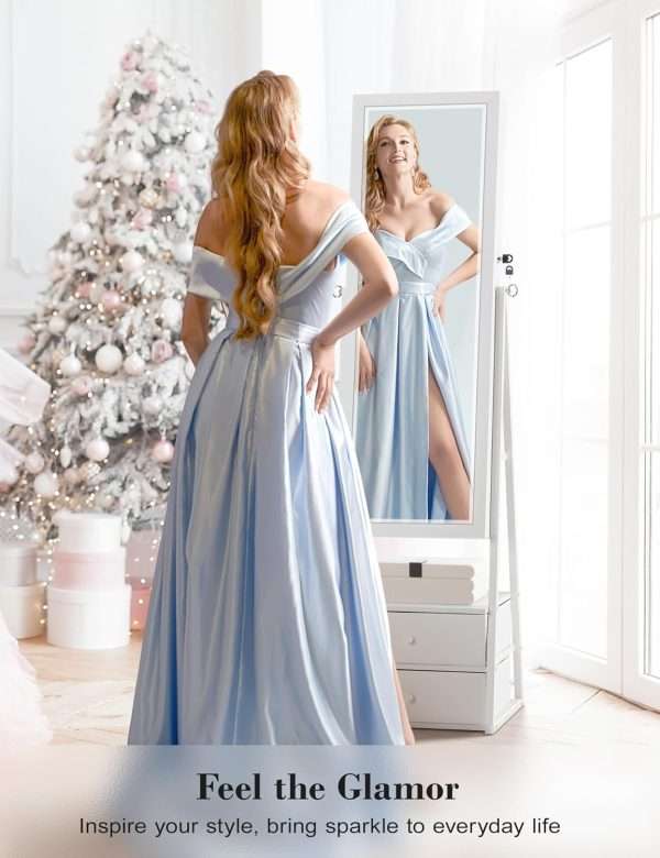 Nicetree LED Jewelry Cabinet Armoire with 2 Drawers, Lockable Standing Mirror Jewelry Cabinet, Full Length Mirror with Jewelry Storage, Christmas Gifts, White - 2