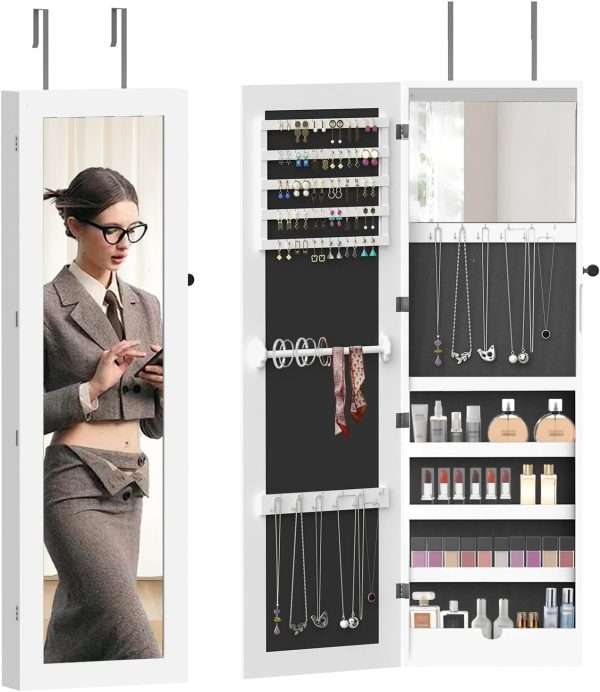 RQZ Product image 8 LEDs Mirror Jewelry Cabinet, Large Jewelry Armoire Organizer, Wall or Door Mounted Lockable Jewelry Storage with Interior Mirror, Large Capacity Storage - 1