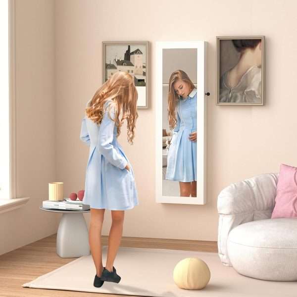 RQZ Product image 8 LEDs Mirror Jewelry Cabinet, Large Jewelry Armoire Organizer, Wall or Door Mounted Lockable Jewelry Storage with Interior Mirror, Large Capacity Storage - 2