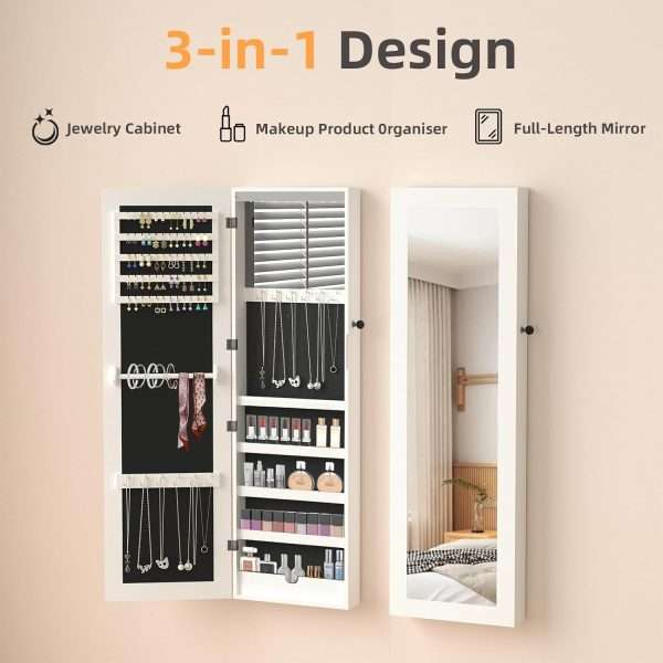 RQZ Product image 8 LEDs Mirror Jewelry Cabinet, Large Jewelry Armoire Organizer, Wall or Door Mounted Lockable Jewelry Storage with Interior Mirror, Large Capacity Storage - 3