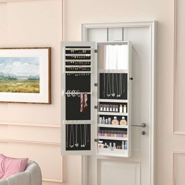 RQZ Product image 8 LEDs Mirror Jewelry Cabinet, Large Jewelry Armoire Organizer, Wall or Door Mounted Lockable Jewelry Storage with Interior Mirror, Large Capacity Storage - 4