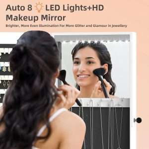 RQZ Product image 8 LEDs Mirror Jewelry Cabinet, Large Jewelry Armoire Organizer, Wall or Door Mounted Lockable Jewelry Storage with Interior Mirror, Large Capacity Storage - 6