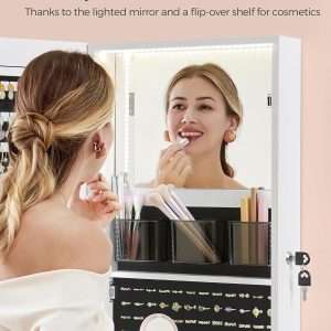 SONGMICS 55 Inches Tall Spacious Jewelry Cabinet, Jewelry Armoire with Light-Up Interior Mirror, Wall or Door Mounted Jewelry Storage Organizer, Lockable, Gift Idea, Cloud White - 7