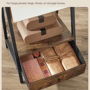 SONGMICS LED Cabinet Standing, Lockable Jewelry Armoire with Full-Length Mirror, Space-Saving Jewelry Organizer with Mirror, Bottom Drawer and Shelf, Gift Idea, Rustic Brown - 6