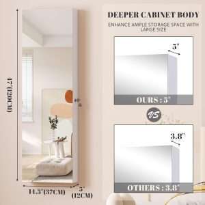 Vlsrka 47.2 LED Jewelry Mirror Cabinet, Wall-Door Mounted Jewelry Armoire Organizer with Full Length Mirror, Large Storage Hanging Cabinet, 4 Drawers, 5 Shelves, Built-in Lighted Mirror - 3