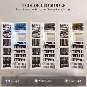 Vlsrka 47.2 LED Jewelry Mirror Cabinet, Wall-Door Mounted Jewelry Armoire Organizer with Full Length Mirror, Large Storage Hanging Cabinet, 4 Drawers, 5 Shelves, Built-in Lighted Mirror - 4