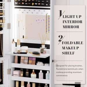 Vlsrka 47.2 LED Jewelry Mirror Cabinet, Wall-Door Mounted Jewelry Armoire Organizer with Full Length Mirror, Large Storage Hanging Cabinet, 4 Drawers, 5 Shelves, Built-in Lighted Mirror - 5