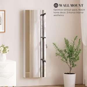 Vlsrka 47.2 LED Jewelry Mirror Cabinet, Wall-Door Mounted Jewelry Armoire Organizer with Full Length Mirror, Large Storage Hanging Cabinet, 4 Drawers, 5 Shelves, Built-in Lighted Mirror - 7