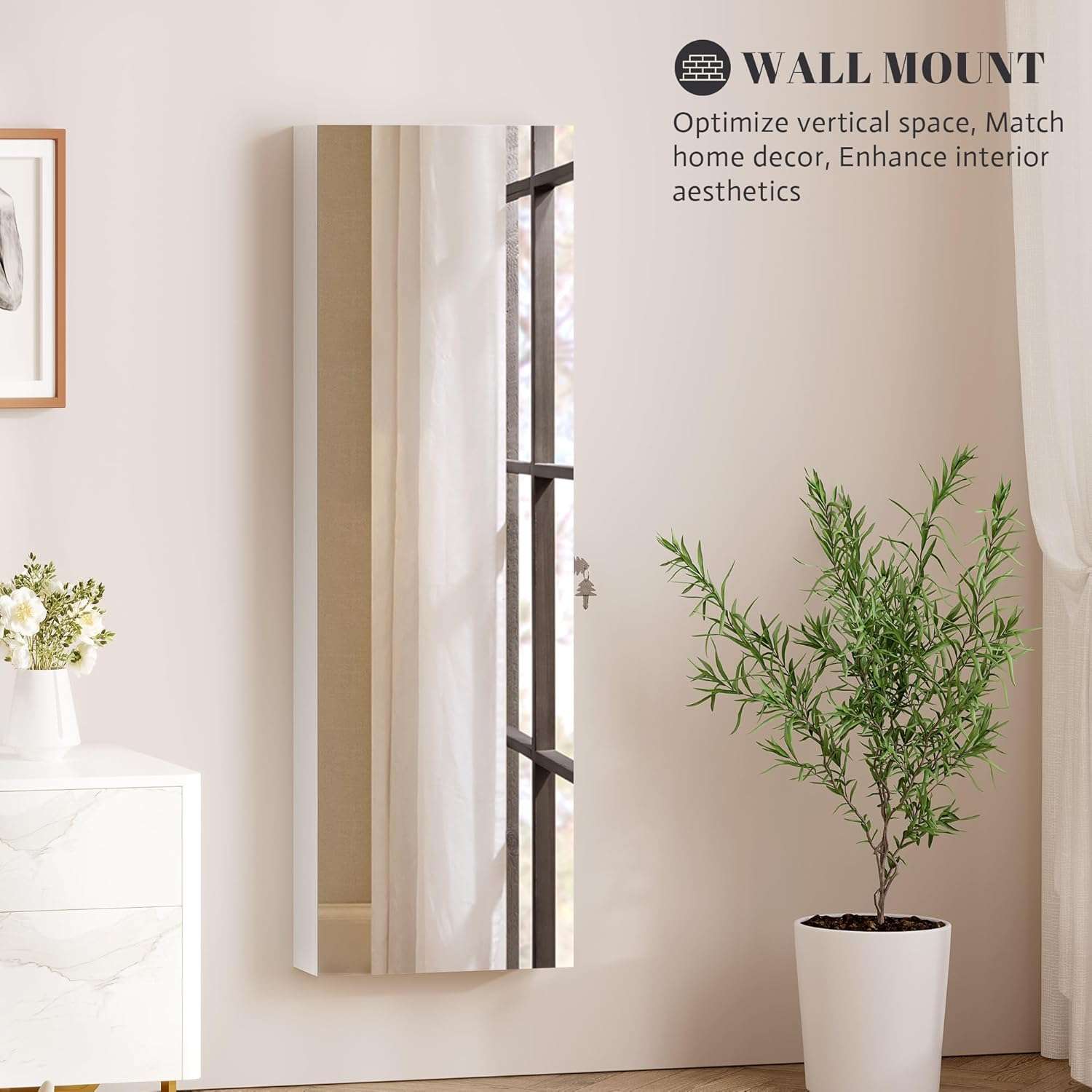 Vlsrka 47.2 LED Jewelry Mirror Cabinet, Wall-Door Mounted Jewelry Armoire Organizer with Full Length Mirror, Large Storage Hanging Cabinet, 4 Drawers, 5 Shelves, Built-in Lighted Mirror - 7
